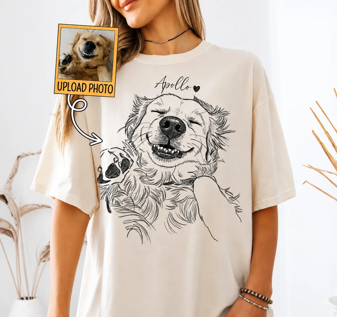 Camiseta oversized com estampa fine line do retrato do pet